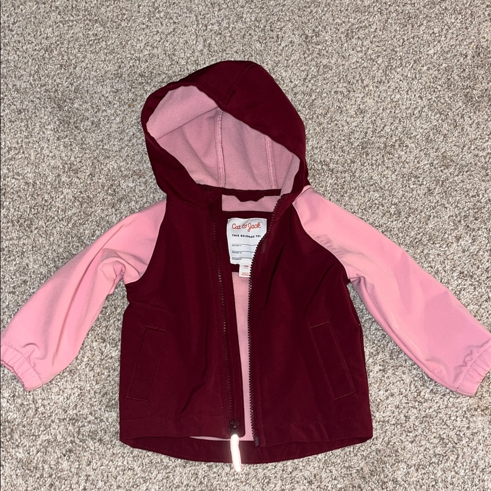 Cat & Jack Burgundy and Pink Hooded Softshell Jacket